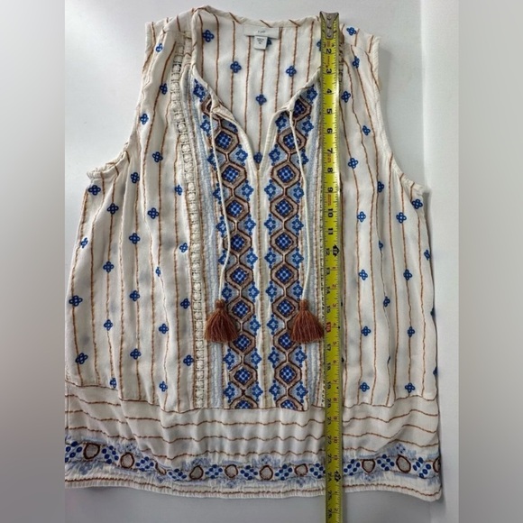 J. JILL “Lilah” Embroidered Sleeveless Tank Blouse V-Neck Boho Tasseles - Picture 13 of 14